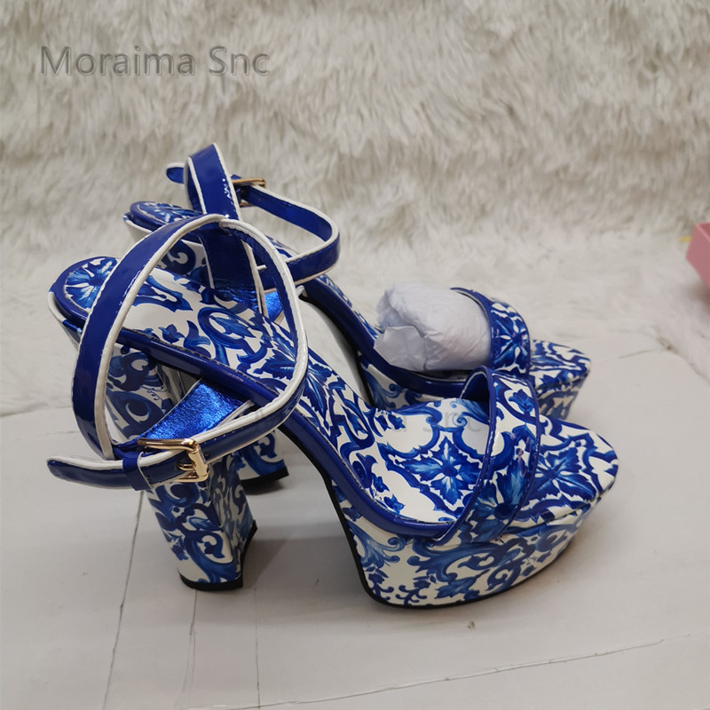 Women'S Shoes Navy Blue - Sandal hak tinggi porselen biru dan
