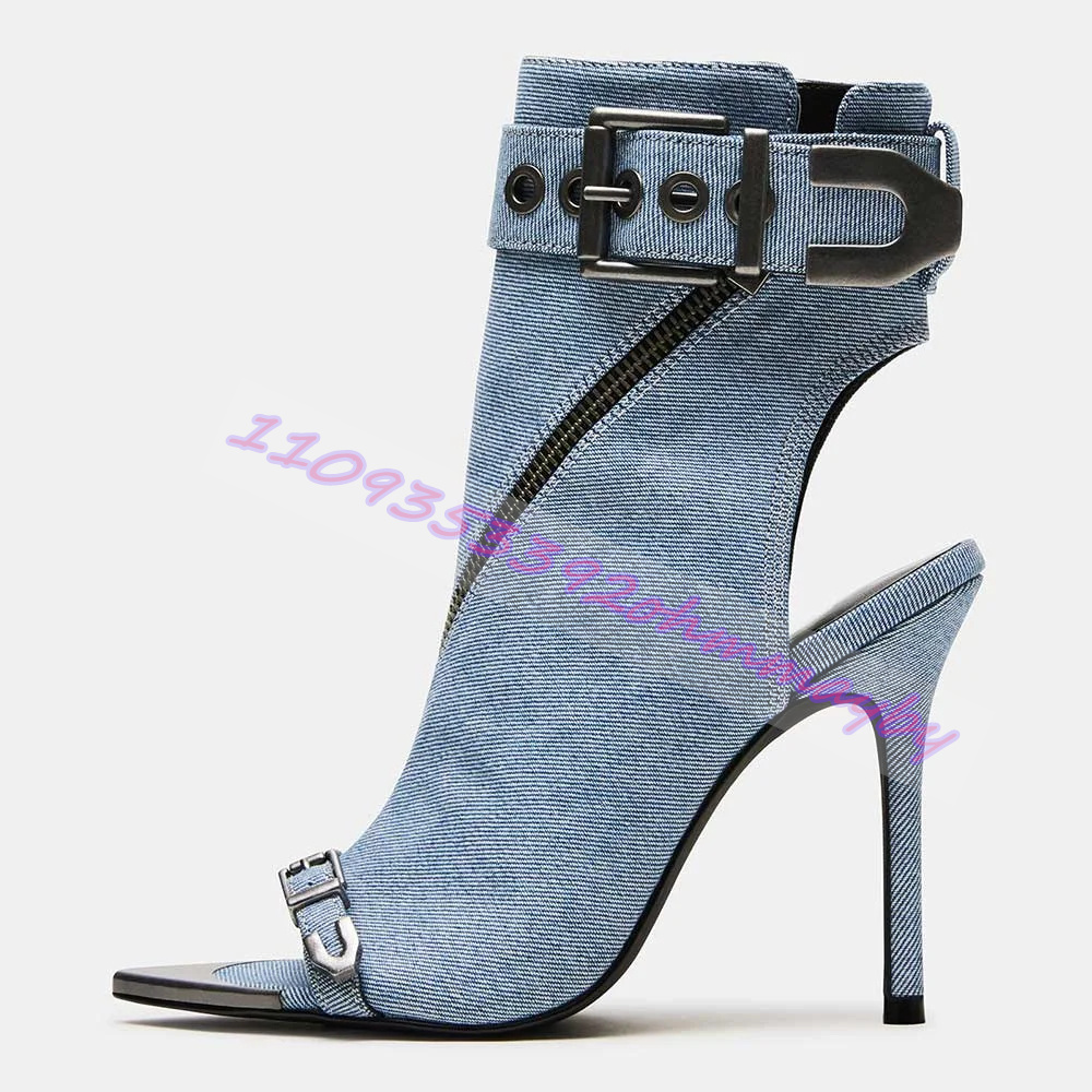 Suede Ankle Boot - Sepatu Bot Ujung Runcing Denim Biru