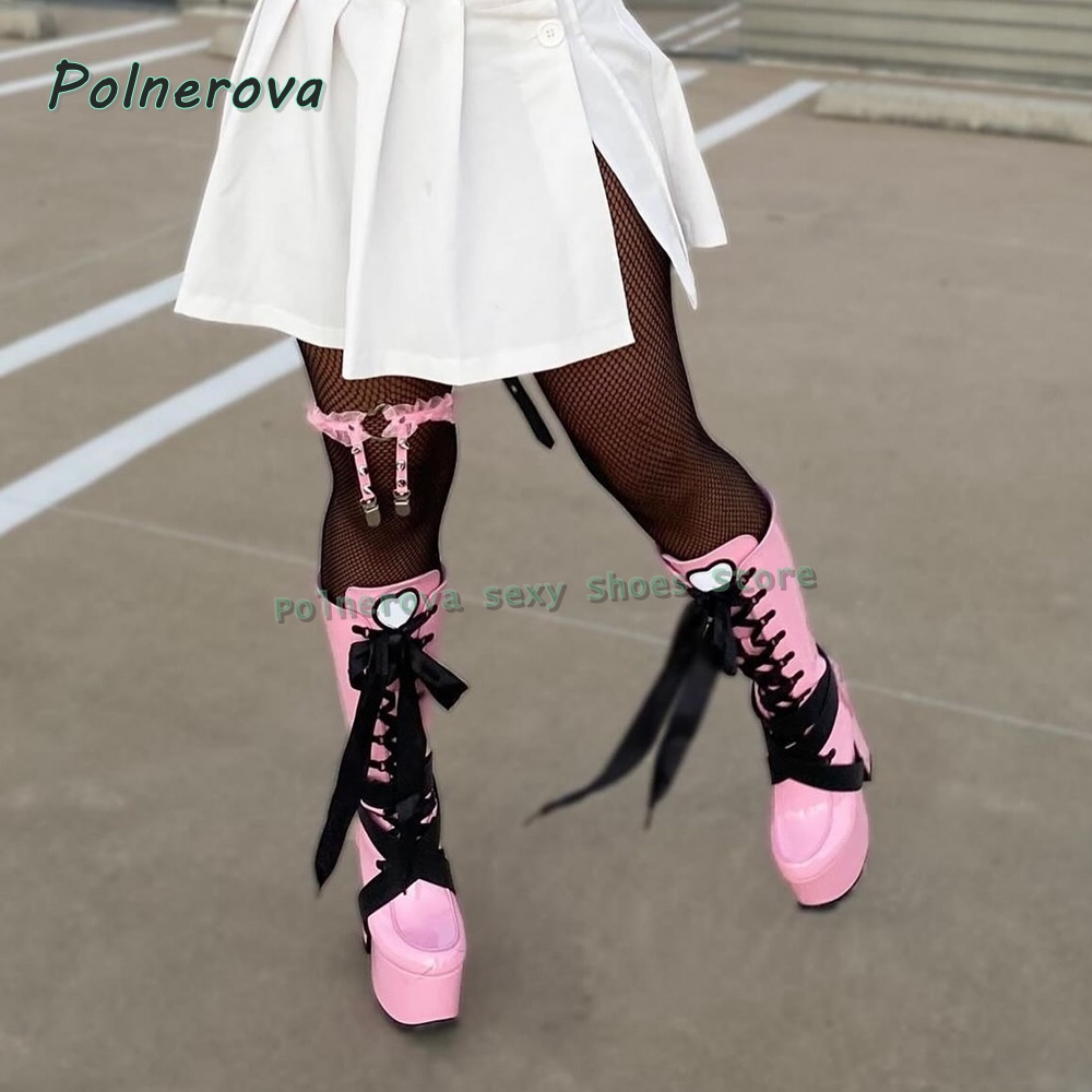 Women'S Shoes Y2K - Sepatu Boots Wanita Pink Platform Setengah