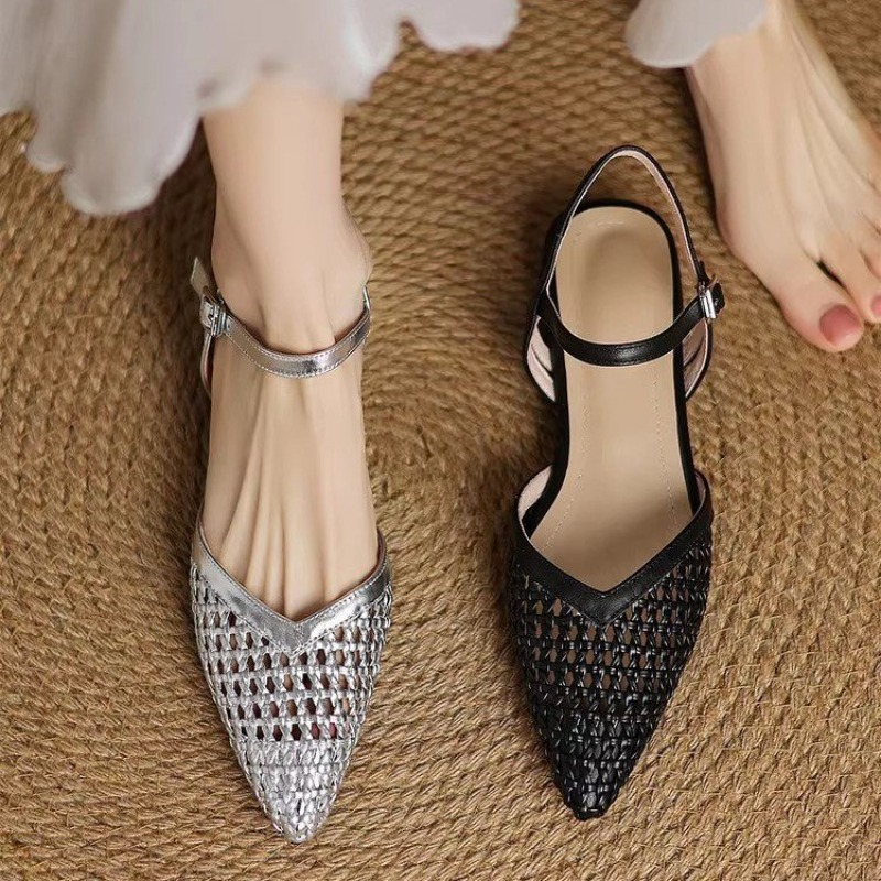 Women Shoes Brand - Sandal Hak Tinggi Anyaman Ujung Runcing