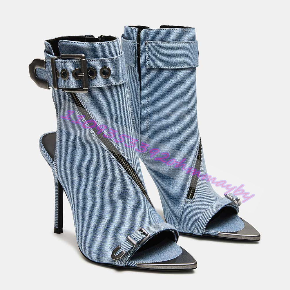 Sepatu Bot Ujung Runcing Denim - Suede Ankle Boot ulasan dan harga